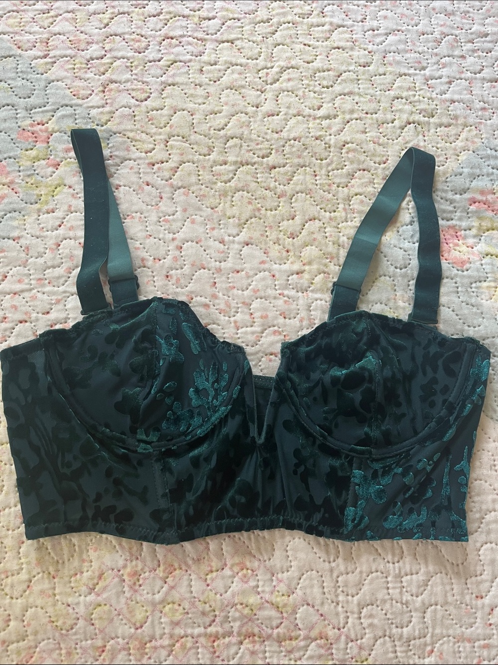 Dynamite Emerald Green Longline Velvet Burnout Bra Top